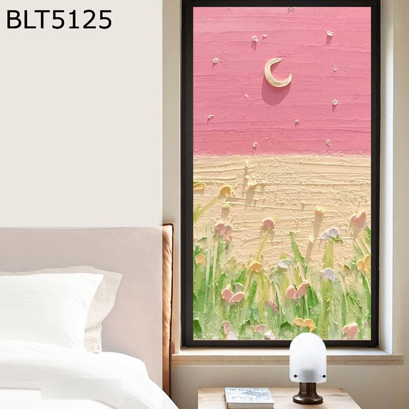 遮光フィルム 窓ガラスフィルム 油絵柄 パッチワーク がらす目隠しシート 田園風 夜も見えない 跡なし 水で接着 断熱フィルム 静電気による接着 再利用可能 接着剤必要なし 破片飛散防止 バスルーム ベッドルーム