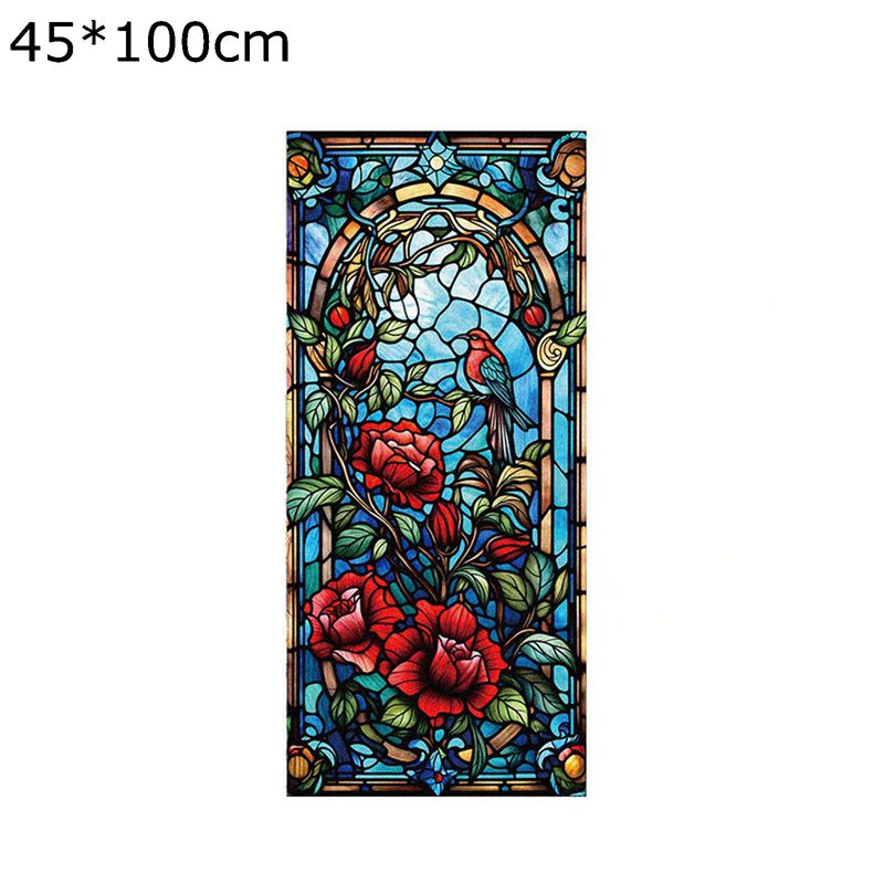 ガラス窓用 花 鳥 バラ ガラスシート 目隠し ステンドグラス シート 教会様式 ヨーロッパ教会 欧米風 U..