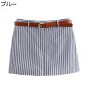 キュロットスカート ミニスカート 2in1 インナー付き ショートパンツ レディース ストライプ柄 Aライン ハイウエスト スカート風 ショーツ 半ズボン 着痩せ 春夏 レトロ クラシック 膝上丈 短パン