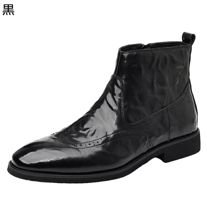 チェルシーブーツ メンズ ショートブーツ 革靴 サイドジッパー 光沢感 短靴 ハイカット フォーマル ウィングチップ イングランド風 焦がし加工 履きやすい オールシーズン 快適 お出かけ 日常