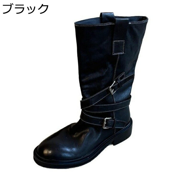 ブーティ レディース 本革 ショートブーツ 秋 冬用 レザー バックル ミドル丈 カウボーイブーツ 美脚 シンプル ルーズ 無地 防水 楽ちん 滑りやめ ストリート ビンテージ 革靴 日常 普段使い 会社用