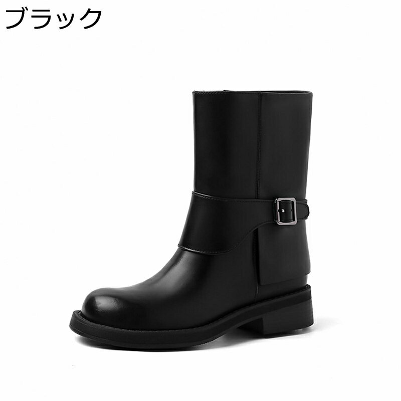 牛革 ブーティ レディース レザー ショートブーツ ローヒール 楽 太ヒール 婦人靴 エンジニアブーツ 黒..