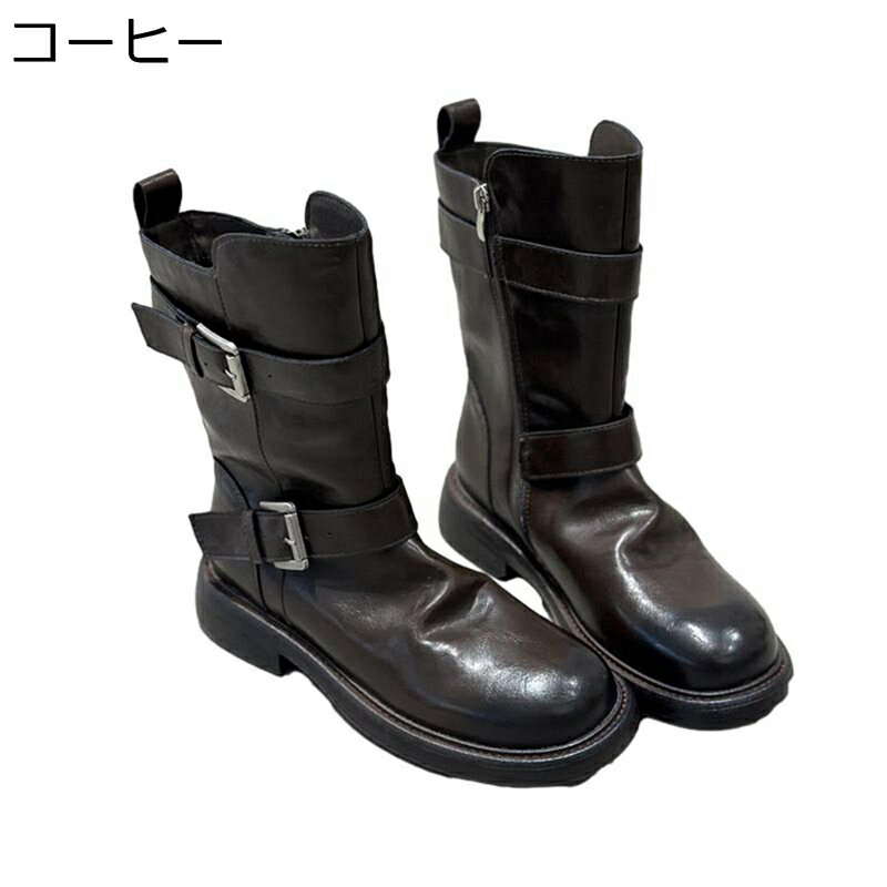 ショートブーツ 本革 レディース靴 カジュアルブーツ レザー バックル ラウンドトゥ ジップアップ 焦が..