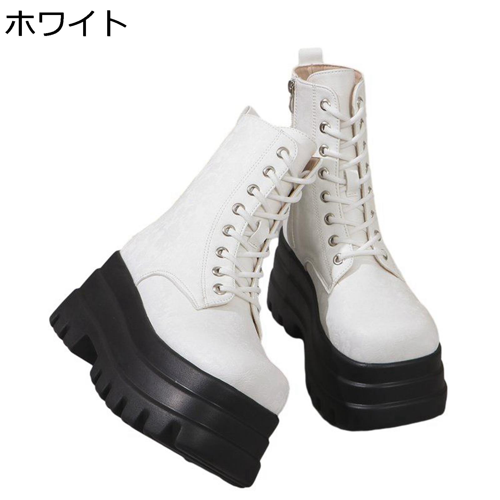 厚底ブーツ レディース ミドル丈 袴用ブーツ 短靴 10cmアップ プラットフォーム サイドジップ 編み上げ..
