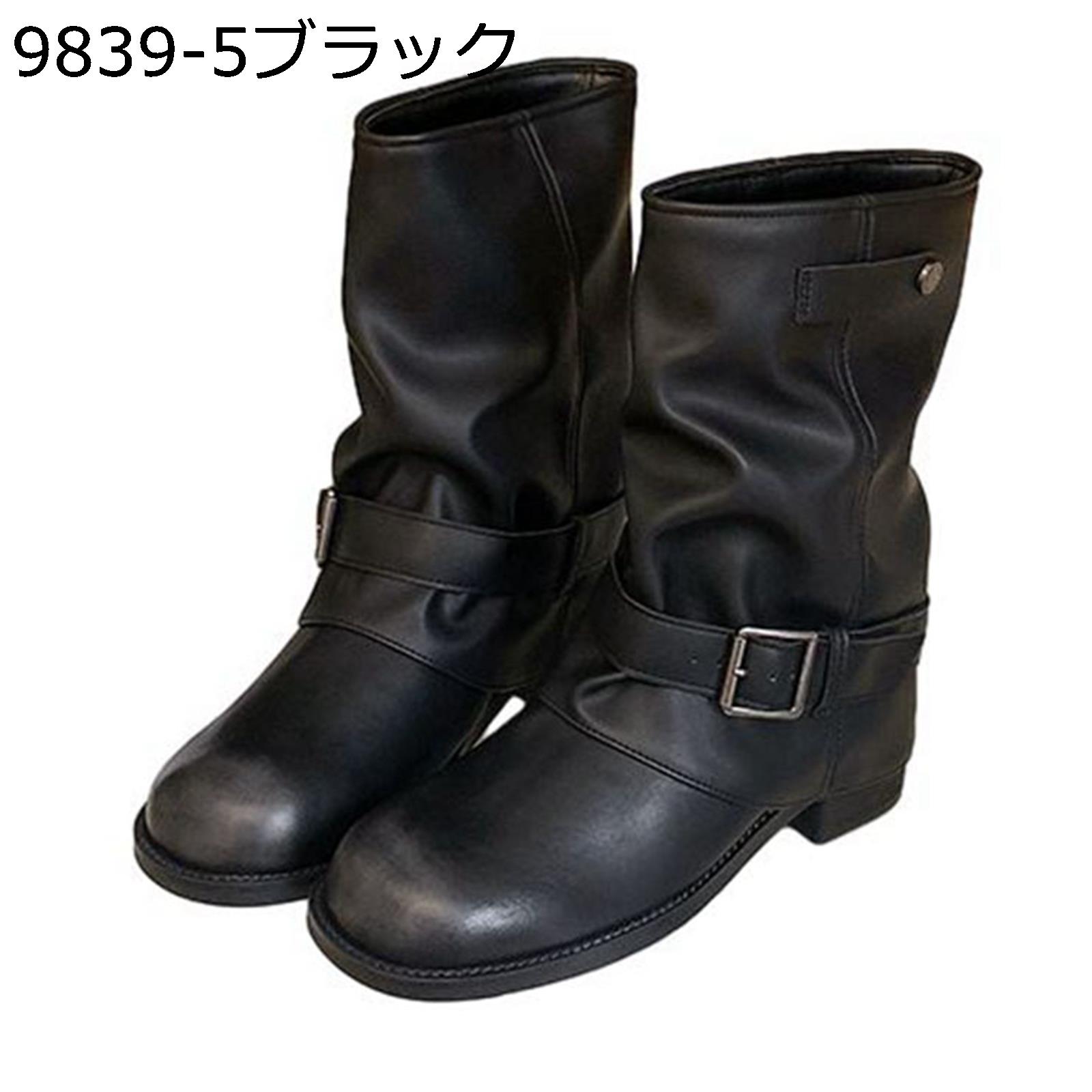 ショートブーツ レディース ミドル丈 革 足細 ゆったり くしゅくしゅ ベルト付き コンフォート 履きや..