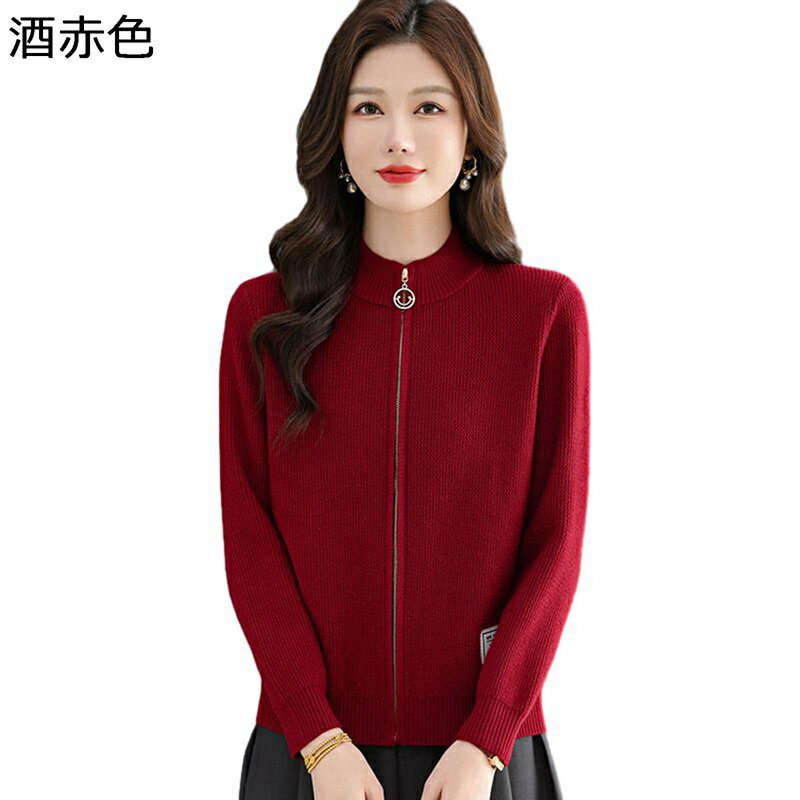 ニットカーディガン セーター レディース ジャンパー 長袖 ブルゾン ファスナー付き 無地 お母さん ジャケット おしゃれ トップス 春秋 結婚式 卒業式 入学式 カジュアル 30代 40代 50代