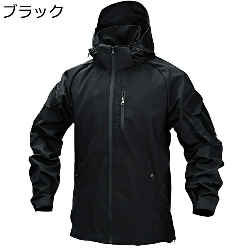 ミリタリージャケット メンズ サバゲー 作業服 フード付き 取外し可 撥水加工 ジップ 砂漠迷彩 戦闘服 ストレッチ 防風 マルチポケット タクティカル風 アウ...