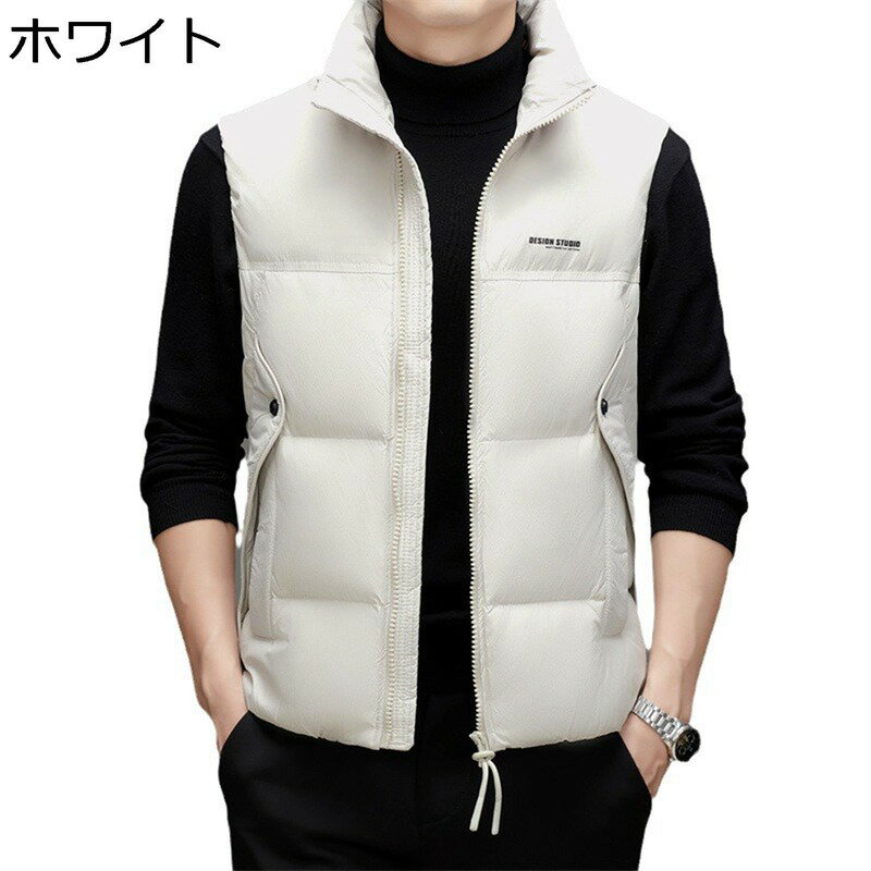 ダウンベスト 冬用ベスト メンズ 中綿 立ち襟 作業着 軽量 英字柄 プリント ノースリッブ ダウン 暖かい 防風 防寒着 あったかい おしゃれ アウター 旅行 通勤 普段着 シンプル