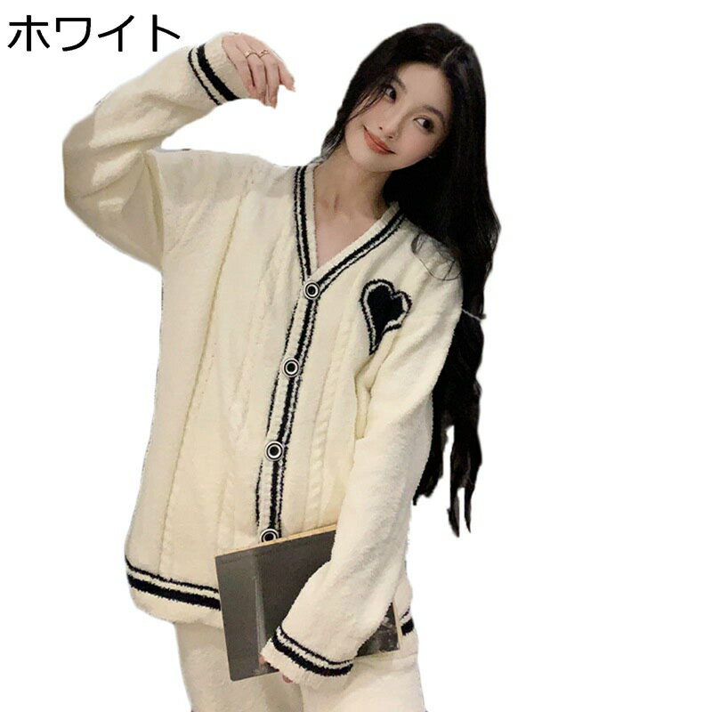 ルームウェア Vネック レディース 冬 2 点セット もこもこ エレガント ルーズ パジャマ あったかい 長袖 快適 着痩せ おしゃれ 肌に優しい トップ パンツ 普段着 クリスマスプレゼント