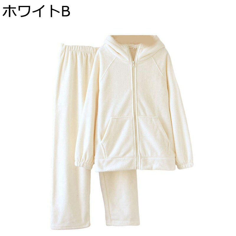 ルームウェア レディース 冬 2 点セット フリース フード付き スポーティー もこもこ パジャマ 長袖 快適 冷え対策 着痩せ カジュアル 肌に優しい トップ + パンツ ギフト 普段着 トラベル