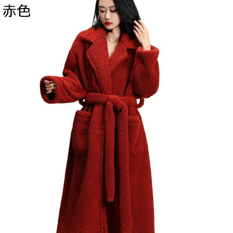 バスローブ レッド コーラル ルームウェア レディース 吸水 軽量 ドレッシングガウン 前開き 長袖 肌に優しい 家事のしやすい エステ 誕生日 ママ ワンオペ 春秋 カジュアル モコモコ