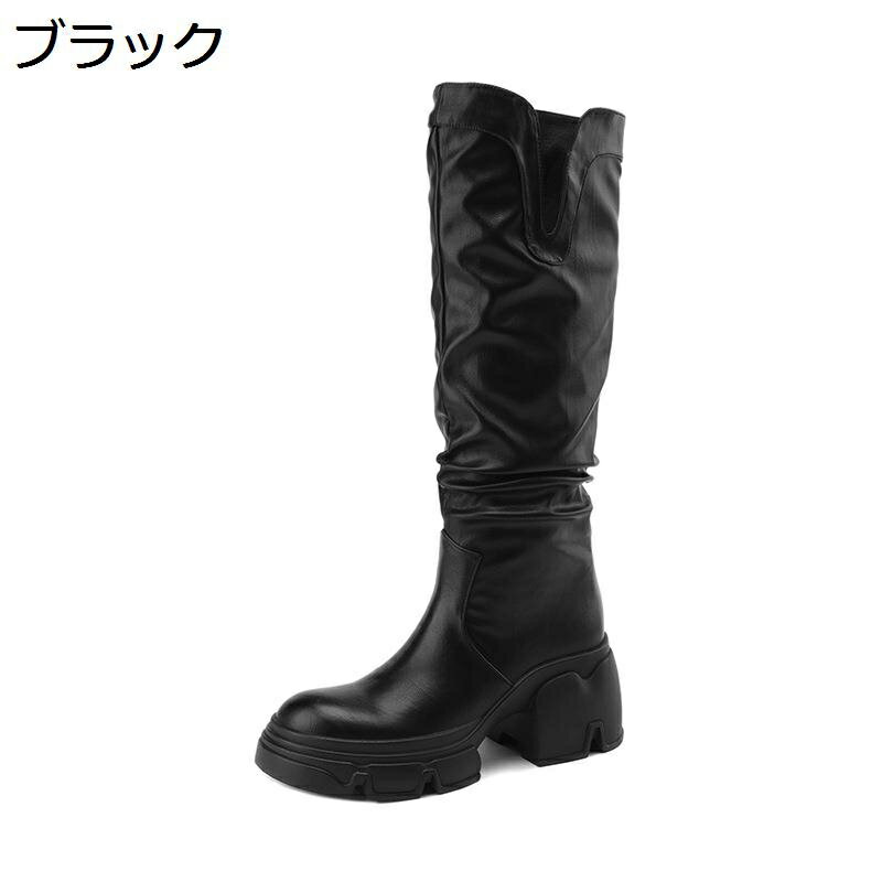 ブーツ 本革 レディース靴 ロング 厚底ブーツ ジップ 春秋冬 ヒール7.5cm レザー ジョッキーブーツ エ..