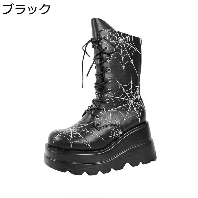 厚底 ショートブーツ レディース ゴシック系 網柄 10cmアップ ウェッジ 秋冬 皮革 足細 サイドジップ 原宿 防滑 ゴムソール 袴用 おしゃれ 柔らかい 短靴 大きいサイズ コスプレ バイク用 ストリート