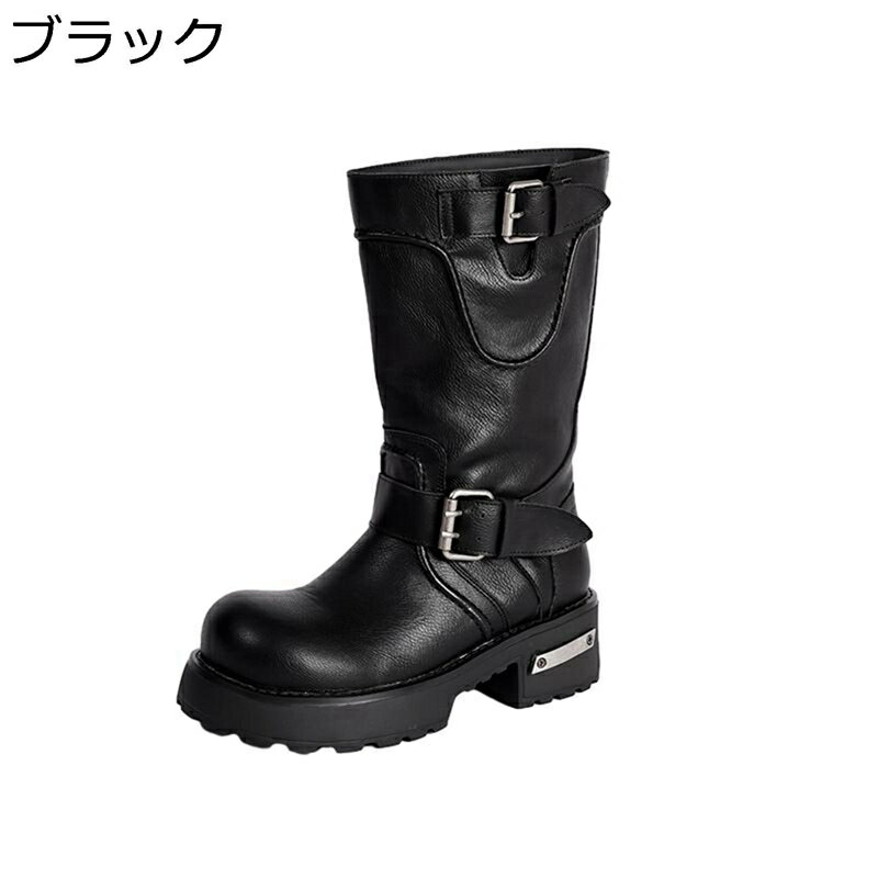 ジョッキーブーツ 厚底 レディース ミドル丈ブーツ 6cmアップ ダブルベルト 革 足細 着脱簡単 履きやすい 着回し フィット 袴靴 セクシー 秋用 滑り止め ライディング カジュアル 旅行 パーティ