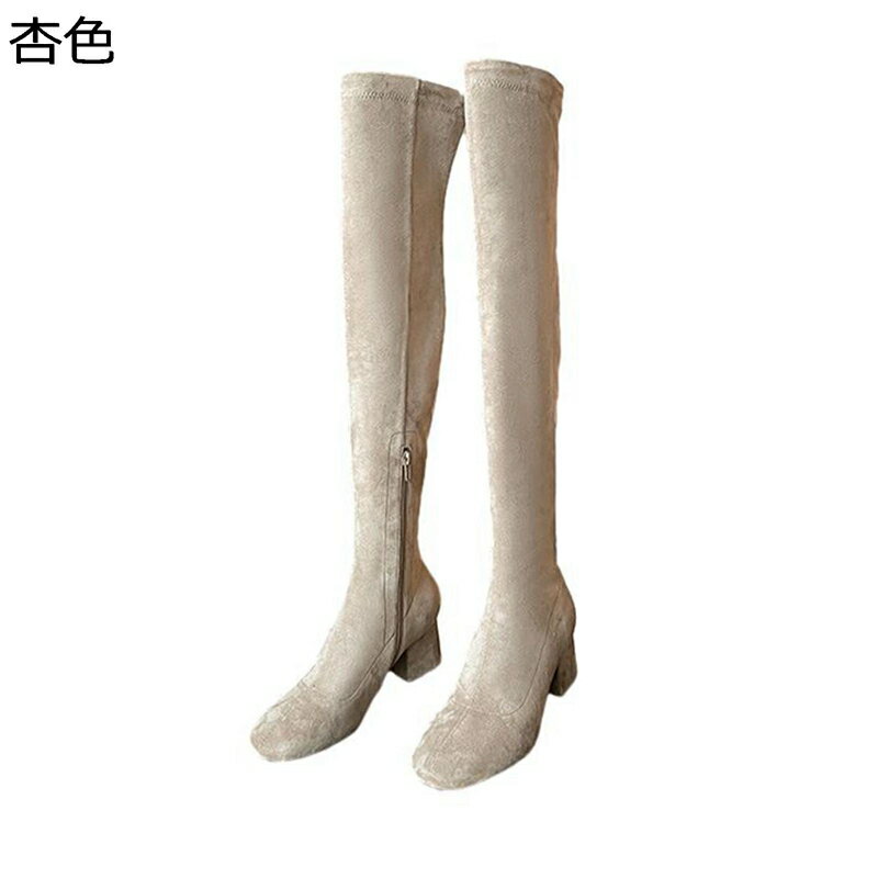 ニーハイブーツ 長靴 ひざ丈 ロング丈 ストレッチブーツ レディース サイハイ 細身 美脚 秋冬春 おしゃれ 5cm 太めヒール 歩きやすい クラシック 防滑 ソフト ハーフジップ イベント カジュアル(4)