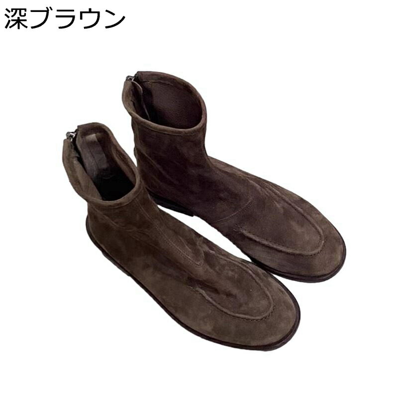 チェルシーブーツ レディース ミドルブーツ 袴用 バックジップ スエード フラット 短靴 レザー 細見え 安定感 秋冬 着回し 柔らか 防水 防滑 アメカジ 大きいサイズ イベント カジュアル アウトドア