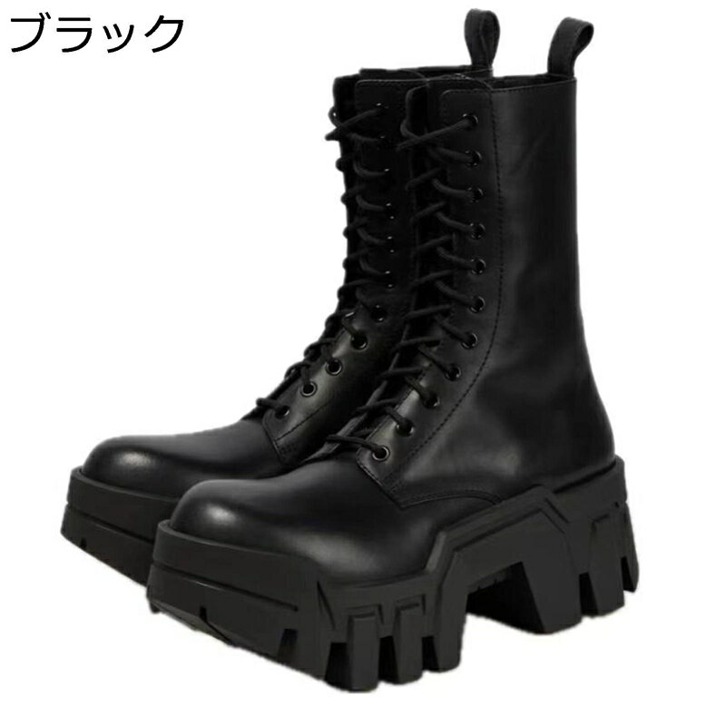 厚底ブーツ パンク系 メンズ ショットブーツ 編み上げ 身長アップ サブカル ビジュアル系 ストリートモ..