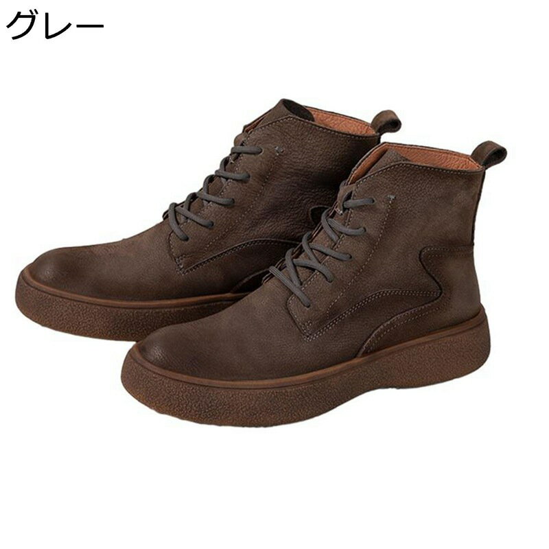 牛革 スエード 厚底ブーツ 編み上げ メンズ ショットブーツ 本革 アメカジ ヴィンテージ 身長アップ お..