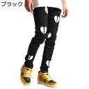 テーパードパンツ デニムパンツ スリムフィットパンツ 心柄 プリント 個性 おしゃれ カジュアル ジーンズ メンズ 伸縮性 ウォッシュ加工 ファスナー付き オールシーズン ポケット付き 通気性 通学