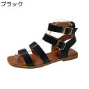 ローマ風 サンダル アンクルストラップ レディース 夏靴 夏ブーツ フラットシューズ 夏靴 バックル スクエアトゥ 大きいサイズ レトロ シンプル 便利 爽やか...
