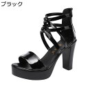 レディースサンダル 黒 ハイヒール10cm 21-26.5cm ストラップ バックジッパー 大きいサイズ 小さいサイズ オープントゥ セクシー 粗いかかと 防水...