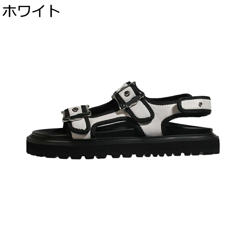 本革 スポーツサンダル フラット マジックテープ レディース 歩きやすい 走れる ステッチ ビーチサンダル 夏用スニーカー スポサン レザー ローマ風 ラウンドトゥ ファッション カジュアル