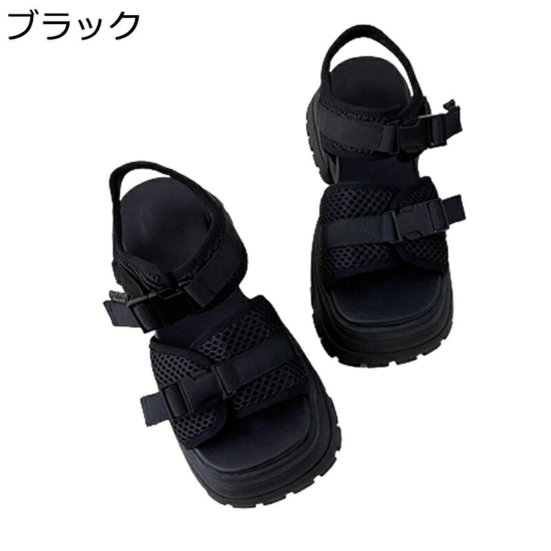 厚底 スポーツサンダル スポサン ベルト2本 ダブルストラップ 夏用スニーカー レディース ビーサン スクエアトゥ プラットフォーム シンプル 無地 韓国 身高アップ 通学 歩きやすい 滑り止め