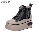 厚底靴 本革 カジュアルシューズ ハイカット レザー レディース サイドジッパー スニーカー レースアップ ショートブーツ インヒール かっこいい 撥水 身長ア...