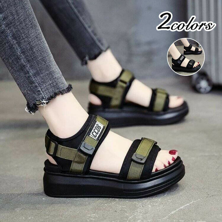 サンダル 靴 レディース 歩きやすい 春 夏 夏新作 スポーツサンダル ストラップ ブラック 黒 厚底サン..