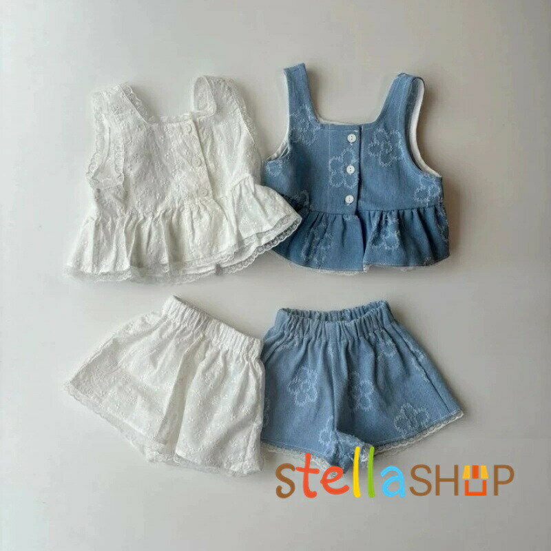 子供服 女の子 夏服 セットアップ キッズ デニム 上下セット おしゃれ 2点セット 子ども服 ガールズ デ..