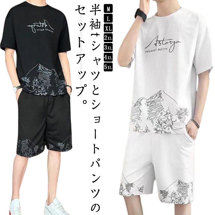 ハーフパンツ メンズ ジャージ 上下セット 半袖Tシャツ ショートパンツ 2点セット 吸汗速乾 薄手 半袖T..