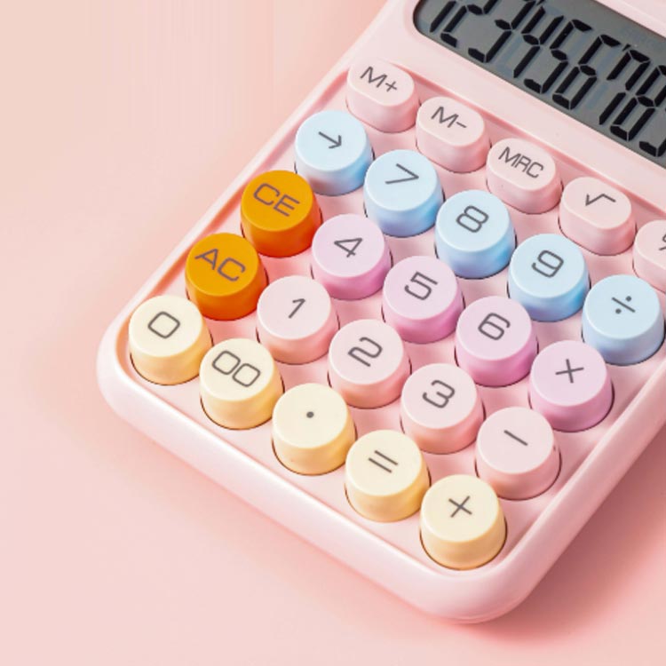 可愛い パープル 12桁 カラフル電卓 レトロ ブルー ホワイト ピンク 文具 電卓 電卓 シンプル かわいい 丸ボタン イエロー 事務用品 会社 学校 デスクトップ