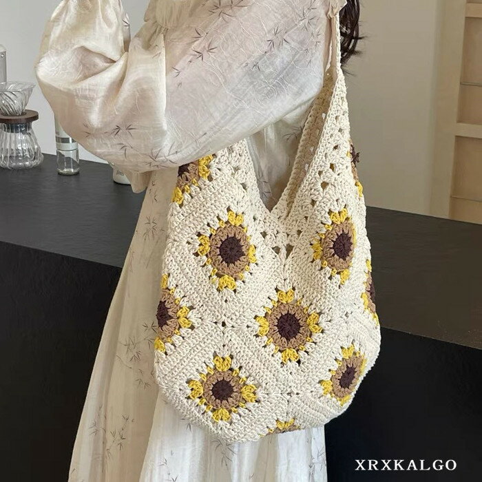 編みバッグ かごバッグ レディース 編みかご ショルダーバッグ ワンショルダー トートバッグ 綿 手提げ おしゃれ 可愛い 軽量 通勤 通学 ショッピング ナチュラル風 ビーチバッグ 軽量 手提げ おしゃれ 可愛い 甘い系(4)