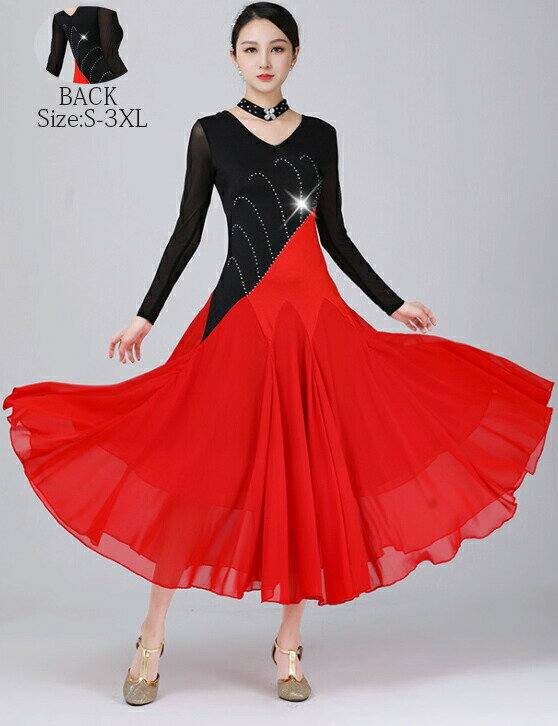 送料無料 大量注文可 社交ダンスドレス シングル 社交ダンス衣装 切り替えワルツドレス 社交ダンス 練..