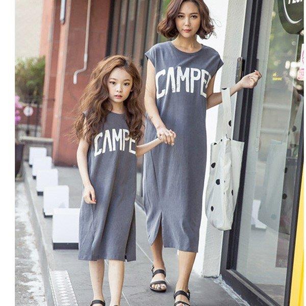 ママ 娘さん 親子お揃い 親子ペアワンピース ノースリーブ ペアルック 親子服 家族旅行 キッズ 大人 プ..