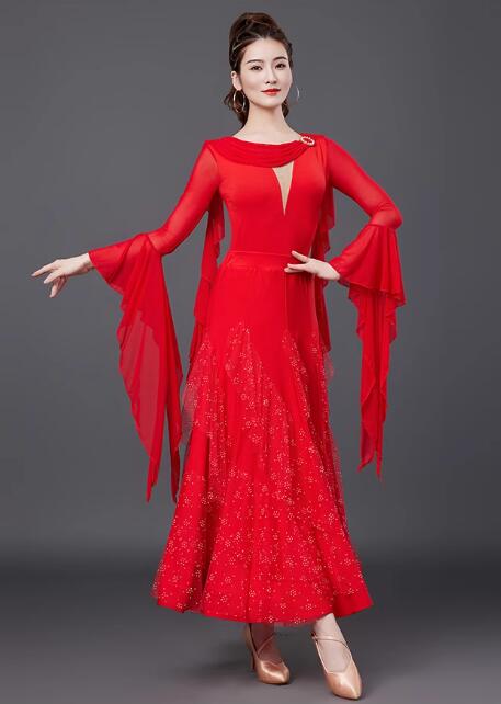 送料無料 華やか 優雅 演出服競技用 ワルツドレス 高級感 エレガント 人気 ステージ衣装 踊りドレス 大..