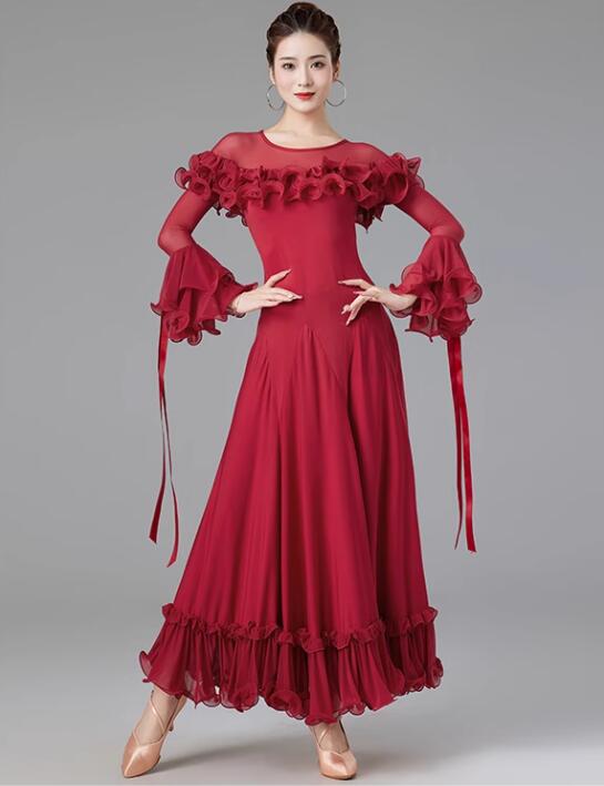 送料無料 品質良い 社交ダンス 競技用のドレス 社交ダンスドレス モダン衣装 着痩せスタンダードドレス..