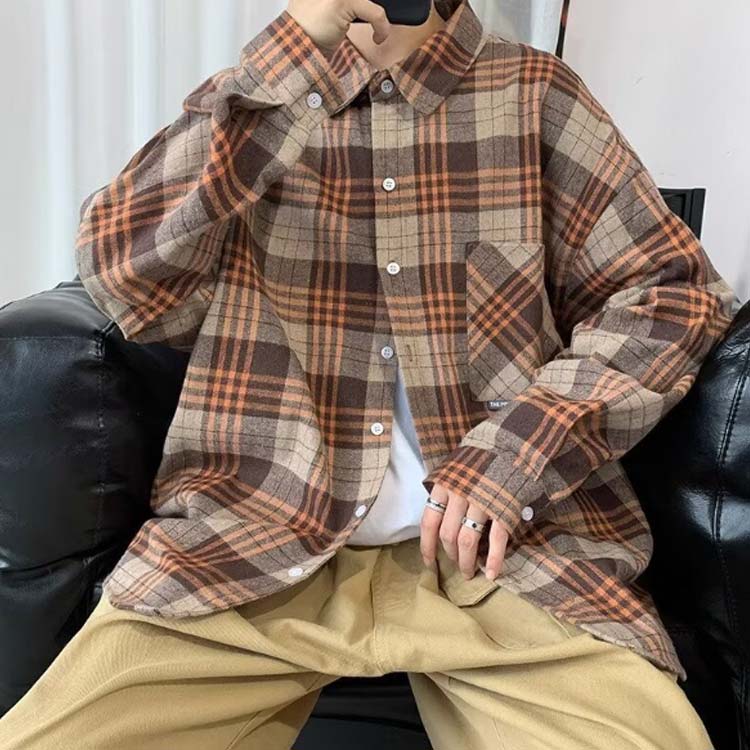 長袖シャツ メンズ シャツ カジュアルシャツ シャツ シャツ 秋 秋服 カジュアル トレンド オシャレ コーデ チェック柄 春 通学 オフィス 普段着 長袖 ゆったり 韓国ファッション 羽織 体型カバー 重ね着