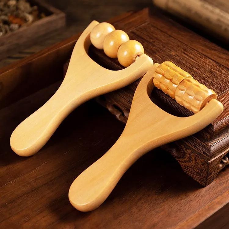 あべ商会　楽天市場店のマッサージローラー 木製 ツボ ボディローラー 持ち運び 揉み解し 筋膜リリース 肩こり ツボ押し マッサージ ツボ押しローラー ハンディーマッサージャー ハンドマッサージャー ミニマッサージ機 携帯 むくみ｜アングル2