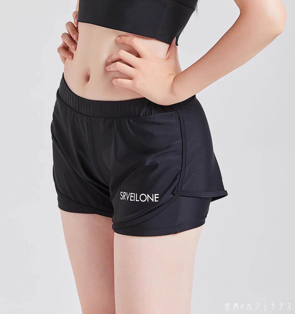 ビキニ ボードショーツ 水着 パンツ ボトム 単品 ロゴ入り レイヤード 重ね着風 ショートパンツ かわいい 大人可愛い きれいめ シンプル カジュアル ナチュラル 華やか 大人っぽい おしゃれ 個性的 スポーティ 夏 海 ビーチ プール リゾート サーフィン レディース 女性用