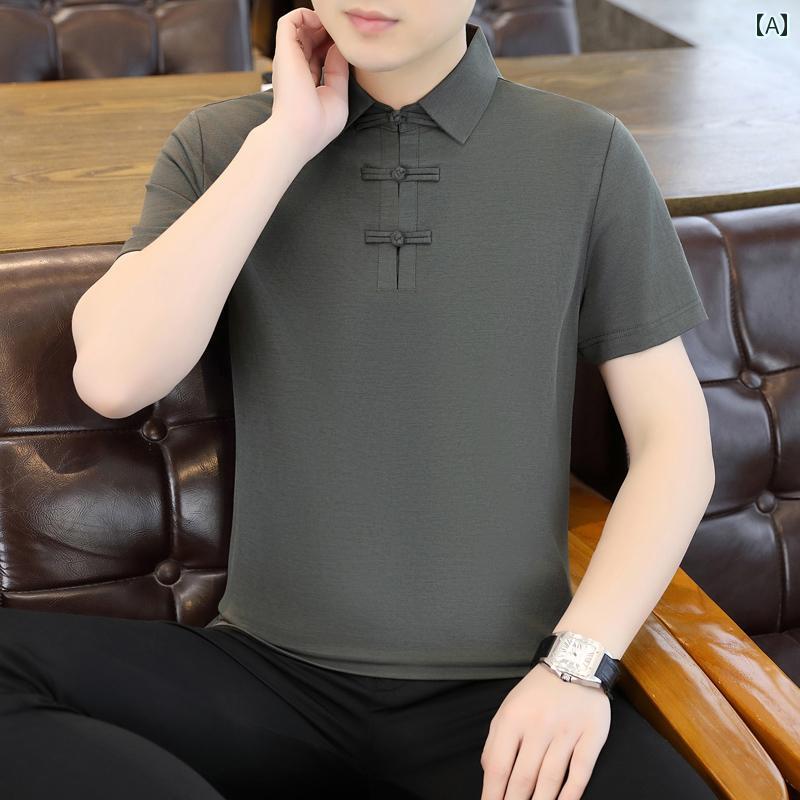 Rakuten - メンズ ファッション 春夏 秋冬 かっこいい オシャレ モテ 男性用 紳士服 服 韓国 シンプル 大人 夏用 ボタン 半袖 ポロシャツ レトロ スリム T シャツ 綿 通気性 半袖