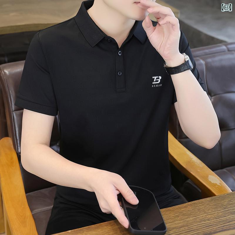 あべ商会 楽天市場店のメンズ ファッション 春夏 秋冬 かっこいい オシャレ モテ 男性用 紳士服 服 韓国 シンプル 大人 高級 ダーク パターン 半袖 ポロシャツ 夏用 ハイエンド カジュアル ビジネス 通勤 T シャツ スリムフィット 半袖｜アングル2