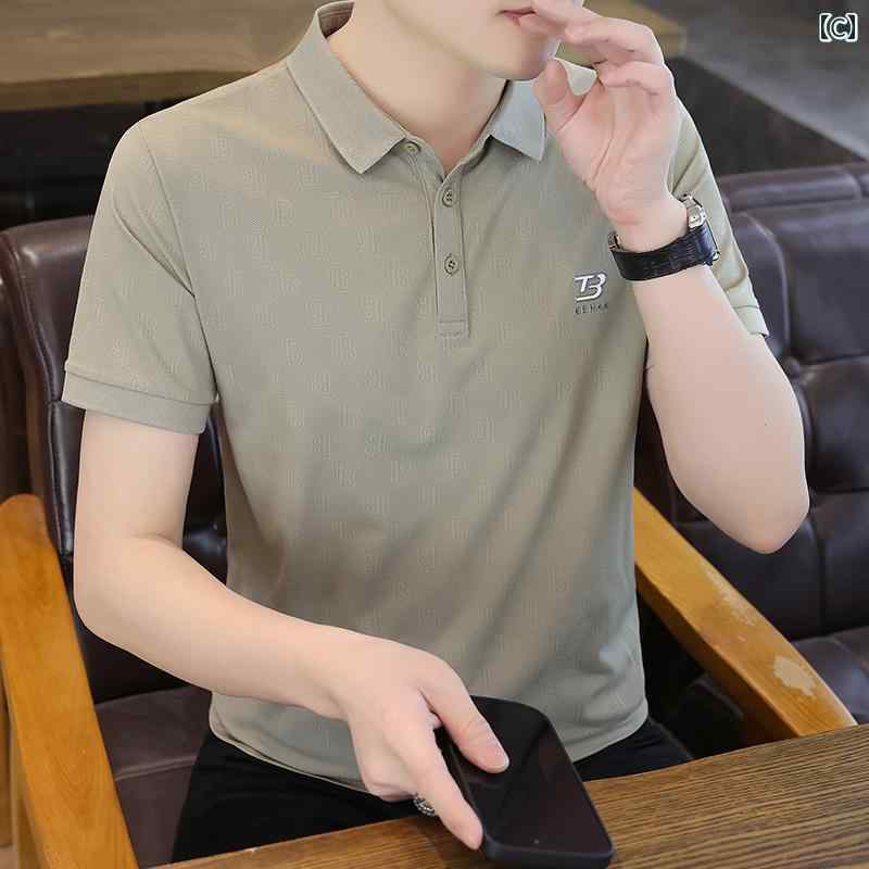 あべ商会 楽天市場店のメンズ ファッション 春夏 秋冬 かっこいい オシャレ モテ 男性用 紳士服 服 韓国 シンプル 大人 高級 ダーク パターン 半袖 ポロシャツ 夏用 ハイエンド カジュアル ビジネス 通勤 T シャツ スリムフィット 半袖｜アングル3
