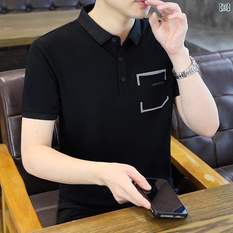 メンズ ファッション 春夏 秋冬 かっこいい オシャレ モテ 男性用 紳士服 服 韓国 シンプル 大人 高級 半袖 ポロシャツ エレガント スリム T シャツ ポール ハーフスリーブ
