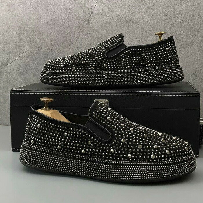 スリッポン スニーカー メンズ ラインストーン スタッズ サイドゴア スパンコール キラキラ b系 ヒップ..