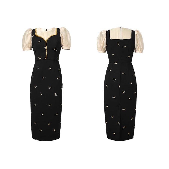 ロングドレス ペンシル Iライン プルオーバー 半袖 Uネック 異素材切り替え ドッキング 透け感 薄手生地 エレガント 可愛い 大人可愛い きれいめ シンプル カジュアル シック コンサバ 華やか 大人 上品 おしゃれ お洒落 レトロ 主役級 こなれ感 高見え 高級感 フェミニン