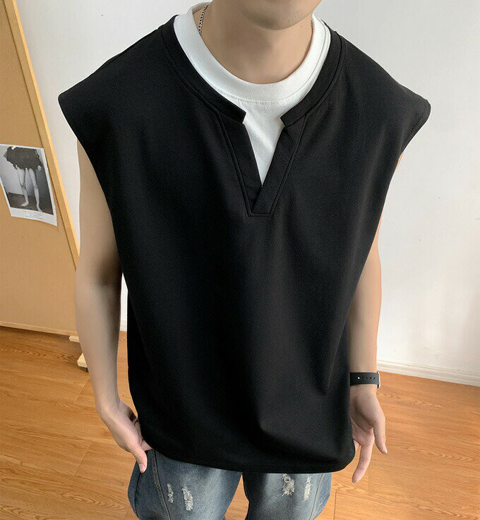 タンクトップ メンズ tシャツ 袖なし 無地 大きいサイズ ゆったり 着痩せ 重ね着 レイヤード風 着回し 大人 カジュアル おしゃれ スポーツ 運動 通学 かっこいい 韓国ファッション 春夏 送料無料