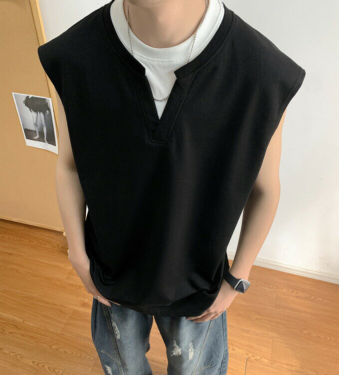 タンクトップ メンズ tシャツ 袖なし 無地 大きいサイズ ゆったり 着痩せ 重ね着 レイヤード風 着回し 大人 カジュアル おしゃれ スポーツ 運動 通学 かっこいい 韓国ファッション 春夏 送料無料