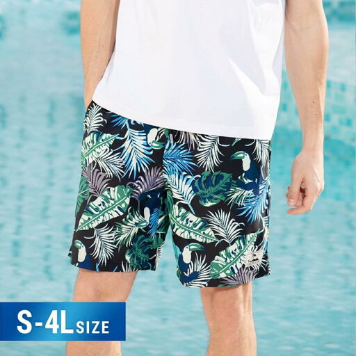水着 メンズ サーフパンツ グリーン 総柄 海パン サーフショーツ ボードショーツ ハーフパンツ 大きいサイズ 膝丈 ひざ丈 プール 海 海水浴 サーフィン サウナ おしゃれ 水陸両用 吸水速乾 耐塩素 uvカット ロング