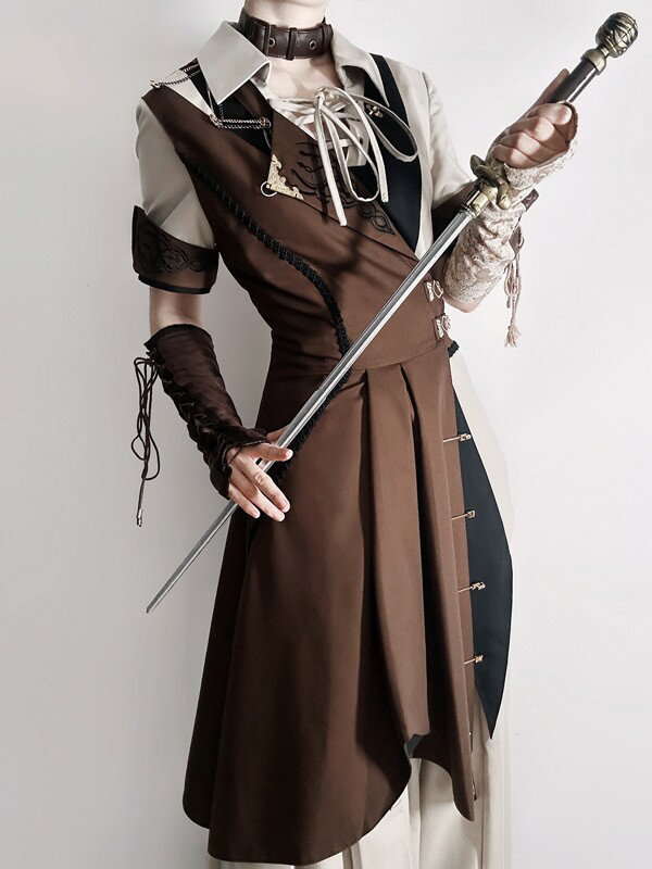 王子風ロリータ 航海士風 少年装 3点セット 中世ヨーロッパ 夏 半袖 エレガント 王子装 リボン フリル ゴスロリ服 レトロ風 ステージ服 コスチューム サブカル系 男女兼用 宮廷服 文化祭 学園祭 オーバーオール パンツ Gothic Lolita Prince Lolita m4m6